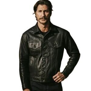 NWT! Buck Mason Men's Bruiser Leather Trucker Jacket Black SMALL